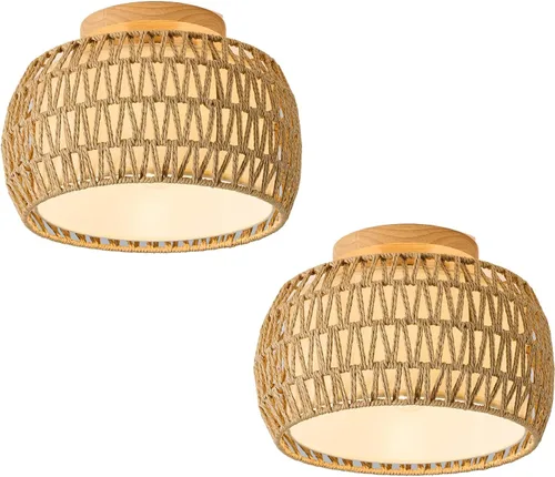 Miniatura 10 de Lámpara colgante de ratán bohemio de 12 pulgadas, lámpara de araña de mimbre rústica tejida a mano con cable para comedor, cocina, dormitorio