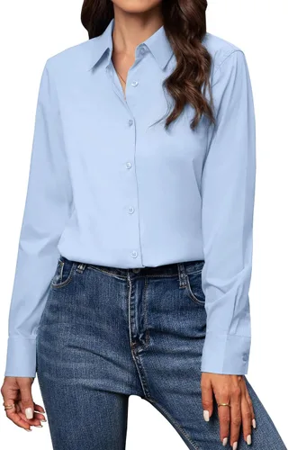 Miniatura 16 de Gleeivy Camisas con botones para mujer de ajuste clásico, camisa de vestir, camisa de trabajo, de negocios, casual, de manga larga, blusa, tops A