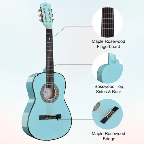 Miniatura 4 de ADM - Guitarra acústica para principiantes de 36 pulgadas, cuerdas de nailon, guitarra de madera para niños y estudiantes, lecciones en línea