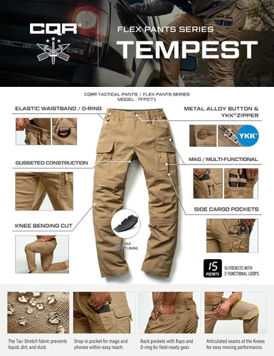 Miniatura 107 de CQR – Pantalones tácticos elásticos tipo cargo para hombre, resistentes al agua, de tela ripstop (antidesgarros), ligeros, ideales para uso diario