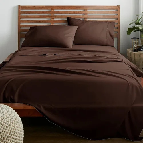 Juego de sábanas de 4 piezas de 800 hilos, 100% algodón egipcio, tamaño individual, color chocolate, sábanas y fundas de almohada de algodón de
