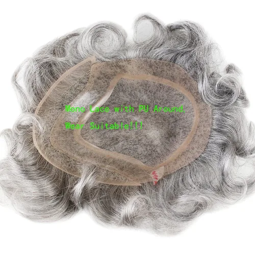 Miniatura 6 de Voloria Red de monofilamento de tupé para hombre con PU alrededor de la base, cabello humano virgen europeo con encaje frontal, sistema de reemplazo