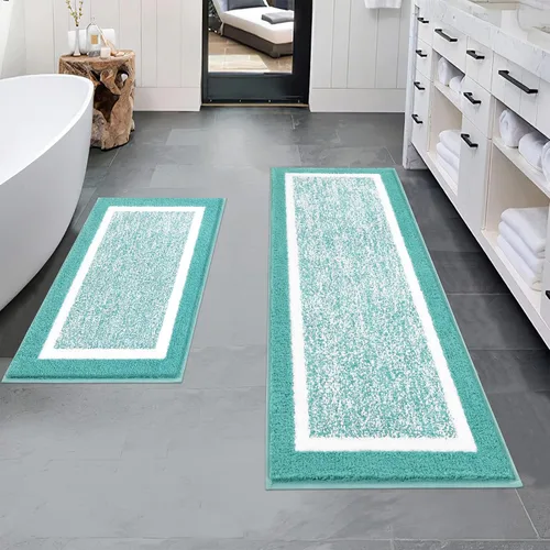 Miniatura 65 de Pauwer Juego de baño, alfombras de baño antideslizantes, alfombras de ducha absorbentes para suelo de baño, bañera y ducha, color azul aguamarina