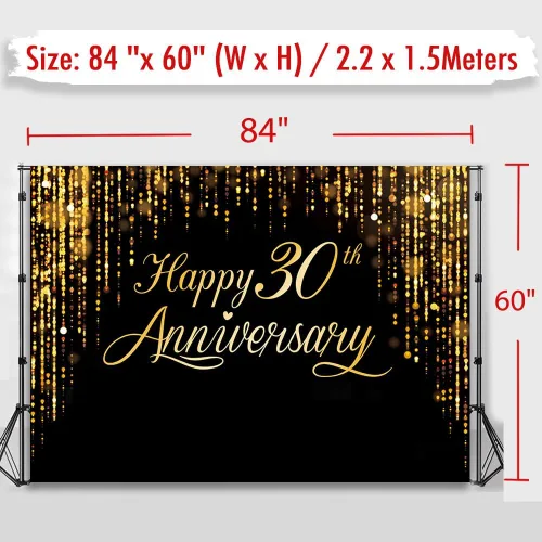 Miniatura 5 de Pancarta de Feliz 30º Aniversario - Póster de Fotografía Negro Dorado para Decoración de Bodas y Fiestas de Cumpleaños