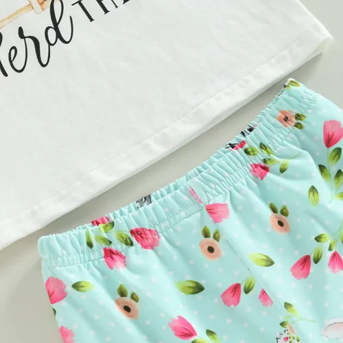Miniatura 68 de fhutpw Conjunto de camiseta de manga corta con estampado de vaca y pantalones acampanados de dibujos animados para niñas