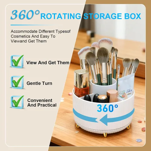 Miniatura 4 de Organizador de brochas de maquillaje, vitrinas de cosméticos giratorias de 360° con 5 compartimentos organizadores de cosméticos y cuidado