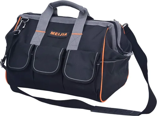 MEIJIA Bolsa de herramientas impermeable resistente, organizador de herramientas de lona de boca ancha de 14 pulgadas con correa de hombro ajustable