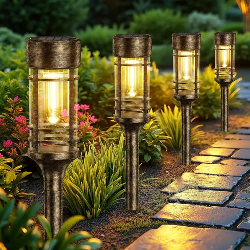 LETMY 4 Pack Brown Solar Pathway Lights Outdoor, Bright Solar Lights Outdoor Waterproof IP65, Solar Garden Lights Outdoor for Yard Walkway Driveway