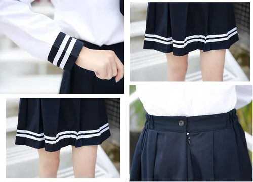 Miniatura 7 de Uniforme japonés para niñas escolares marineras, falda plisada azul marino, disfraz de anime con calcetines (SSF13), Azul, azul marino.