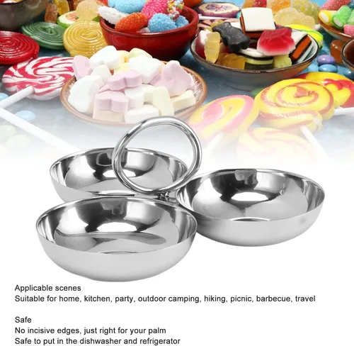 Miniatura 5 de Plato de Servir de Acero Inoxidable 304, Plato de Frutas 3 en 1 con Compartimento para Aperitivos, Platos de Postre Reutilizables, Plato de Frutas