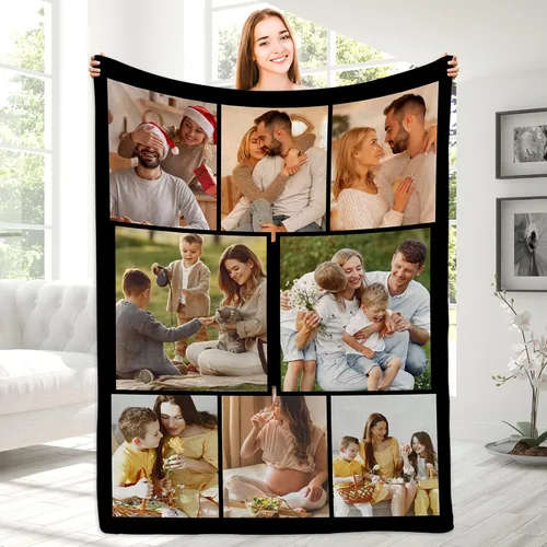 Miniatura 13 de Magimagine Mantas personalizadas con imágenes de texto para regalos de novio, manta de fotos personalizada para familiares y amigos para Navidad
