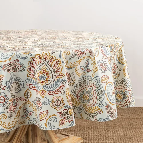 Elrene Home Fashions Ava - Mantel de vinilo jacobeo floral resistente al agua y a las manchas con reverso de franela, 70 x 70 pulgadas, redondo