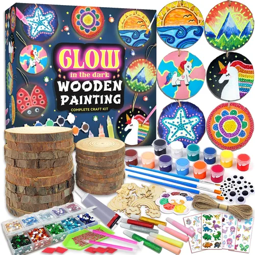 klmars Kit de pintura de madera para niños, que brilla en la oscuridad, regalos para niños y niñas de 5 a 12 años, kits de actividades de