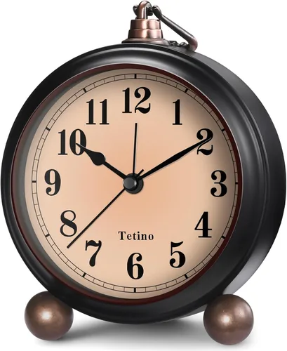 Tetino Reloj despertador analógico, reloj de escritorio alimentado por batería con luz nocturna, silencioso, sin tictac, reloj despertador de diseño
