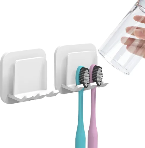 Miniatura 12 de 2 piezas de soportes para cepillo de dientes autoadhesivos montados en la pared, gancho para cepillo de dientes a prueba de agua, 3 en 1