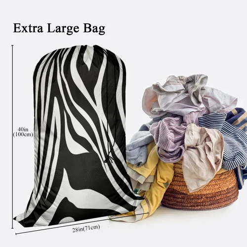 Miniatura 2 de Swono Bolsa de lavandería con diseño de rayas de cebra, organizador de ropa sucia, estampado de cebra, diseño de animales, extra grande, resistente