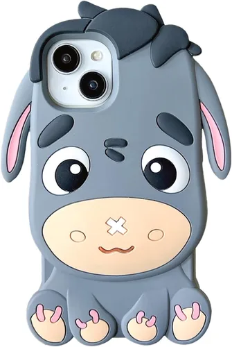 Funda para iPhone 13 Pro Max, Fundas de Teléfono 3D Kawaii Divertidas Lindas de Caricatura Burro Gris Funda de Gel de Silicona Suave con Protección