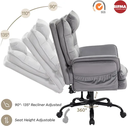 Miniatura 5 de Bestier Silla de oficina con patas cruzadas, silla cruzada con brazos ajustables, silla ejecutiva de terciopelo reclinable de 135° con ruedas, silla