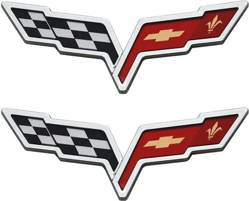 Juego de par C6 Corvette 2005-2013, emblema para capó delantero y alerones cruzados traseros, adhesivo de reemplazo para Corvette, cromo, rojo y