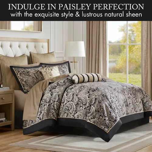 Miniatura 2 de Madison Park Aubrey - Juego de edredón acogedor, diseño de cachemira jacquard de seda sintética - ropa de cama alternativa de plumón para todas