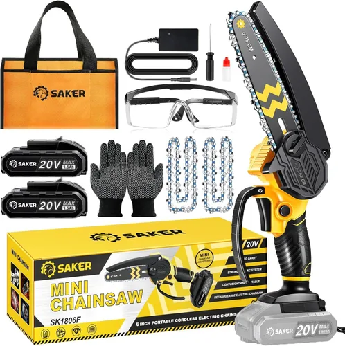 Miniatura 15 de Saker Mini motosierra inalámbrica de 6 pulgadas con interruptor de bloqueo de seguridad, motosierra eléctrica inalámbrica, motosierra pequeña