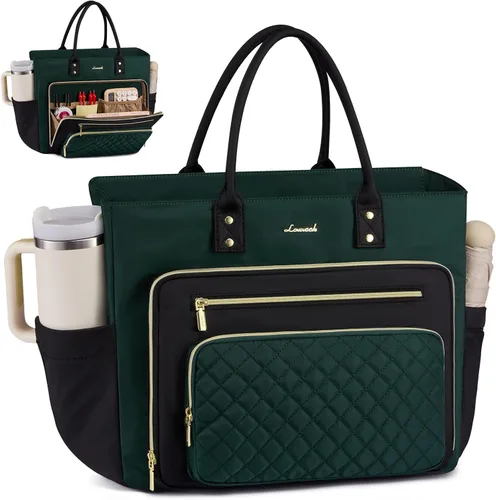 Miniatura 26 de LOVEVOOK Bolsa Tote para Maestras para Mujeres Trabajo, Bolsa para Laptop Bolsa Tote de Trabajo Bolsas de Enfermera Con Portavasos Grande, Maletín