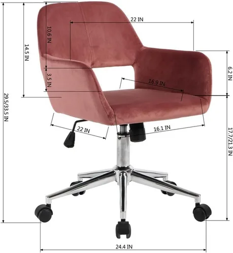Miniatura 3 de Silla de oficina de terciopelo rosa rosa, silla giratoria ajustable de altura media, silla de computadora con ruedas modernas para oficina en casa