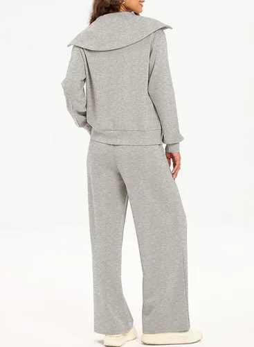 Miniatura 3 de Aleumdr Conjunto de dos piezas de sudadera con media cremallera para mujer, conjunto a juego con pantalón de pierna ancha