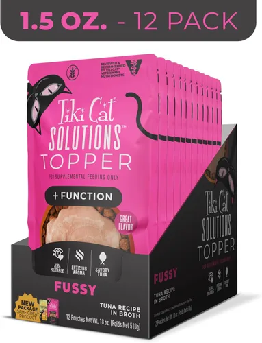 Miniatura 3 de Tiki Cat Solutions Topper, Fussy, Receta de atún en caldo, bolsa de 1.5 onzas (12 unidades)