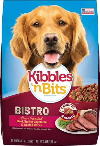 Kibbles 'n Bits Bistro - Alimento seco para perros, carne asada al horno, vegetales de primavera y manzana, sabores para perros adultos, bolsa de