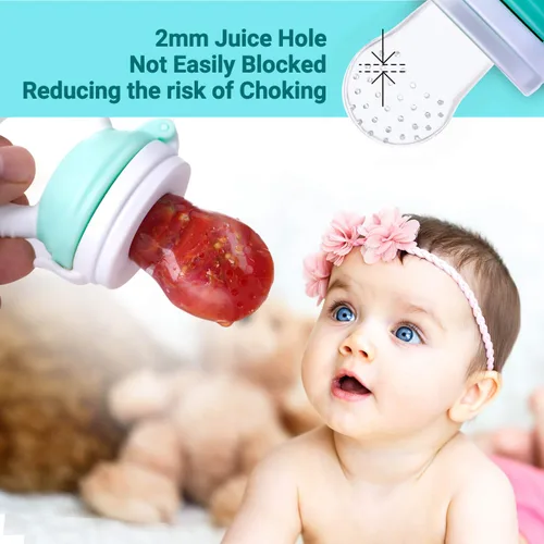 Miniatura 4 de Chupete alimentador de frutas para bebés, alimentador de alimentos frescos, dentición de frutas para bebés de 3 a 24 meses, 6 bolsas de silicona Cian