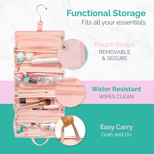 Miniatura 2 de Neceser de viaje colgante para mujer, bolsa de viaje plegable para mujer, 4 bolsas de viaje extraíbles XL aprobadas por la TSA para cosméticos