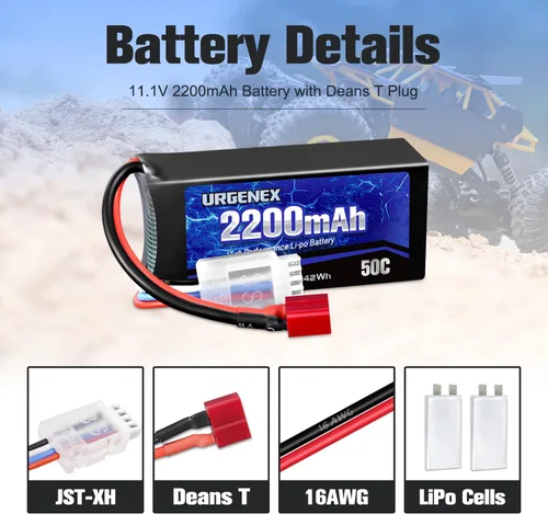 Miniatura 3 de 3S Lipo Batería 2200mAh 11.1V 50C Alta tasa de descarga Shorty Pack Batería RC con enchufe T estilo Dean Fit para RC Avión Quadcopter Helicóptero