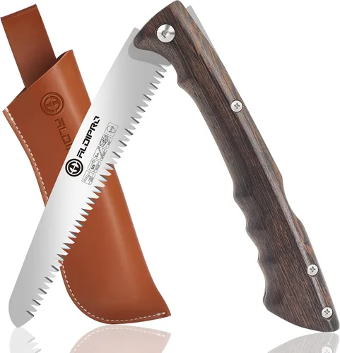 Miniatura 11 de ALDIPRO Sierra de mano plegable de 7 pulgadas con mango de madera de wengué auténtica y funda de cuero marrón de alta calidad, sierra de podar