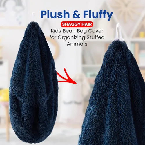 Miniatura 4 de Cheer Collection Puf con asa, sillas de piso de pelo largo para niños como almacenamiento de animales de peluche y organizador de juguetes, lavable