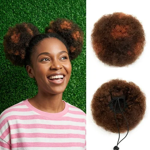 Miniatura 19 de Cola de caballo de cabello humano con cordón para mujeres negras, extensión de cabello humano rizado 4C, 8 pulgadas, aspecto natural, añade volumen