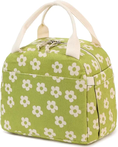 Miniatura 49 de Bluboon Bolsa de almuerzo para mujer, bonita bolsa de almuerzo de pana con correa para el hombro, reutilizable, aislada, gran capacidad