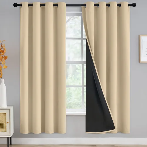 Miniatura 136 de Yakamok Cortinas negras, cortinas de ventana con aislamiento térmico y eficiencia energética para dormitorio, cortinas opacas completas y cortinas