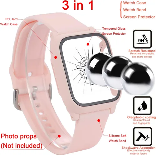 Miniatura 2 de Correa 3 en 1 para Apple Watch con funda, correas de silicona suave con cubierta dura de policarbonato protector de pantalla integrado de vidrio