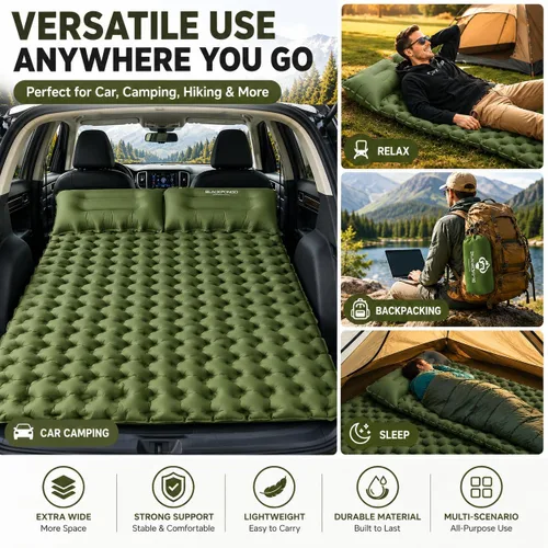 Miniatura 7 de Camping Sleeping Pad with Built-in Foot Pump, Ultralight Inflatable Sleeping Pad with Pillow, 3 Inch Thick Waterproof Camping Mattress for