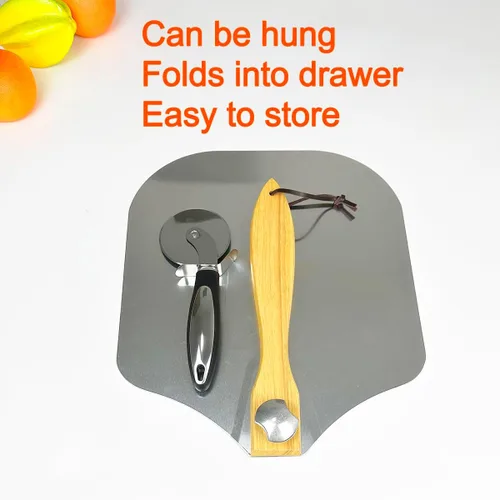 Miniatura 5 de KLAQQED Pala de pizza de 12 x 14 pulgadas, espátula de pizza con mango de madera plegable, herramientas de aluminio para hacer accesorios