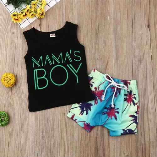 Miniatura 6 de Conjunto de 2 piezas de ropa de verano, con letras impresas, camiseta sin mangas y pantalón corto, para bebé