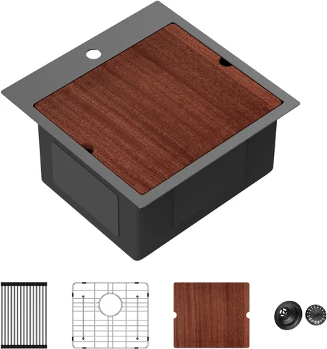 Miniatura 33 de Sarlai 15 Fregadero de Barra de 15x15 Pulgadas para Cocina, Fregadero de Barra de Acero Inoxidable de Calibre 16, Estación de Trabajo con Repisa