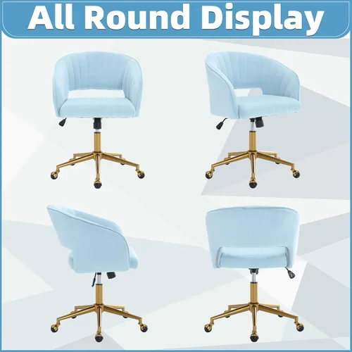 Miniatura 27 de ABET Silla de escritorio con ruedas, silla de oficina en casa de terciopelo, silla giratoria con base dorada, sillas acentuadas modernas tapizadas