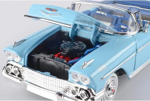 Miniatura 6 de Chevrolet Impala Convertible 1958, azul - Motormax Premium American 73267 - Modelo de automóvil fundido a presión a escala 1/24, unisex, para niños