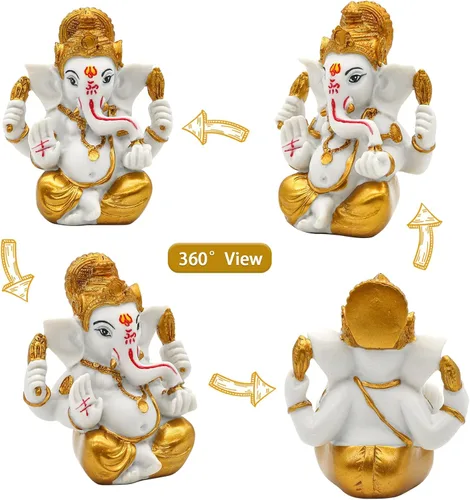 Miniatura 2 de Ganesha dorada para tablero de instrumentos de automóvil, 3.5 pulgadas de alto, tono dorado, estatua de Lord Ganpati, ídolo hindú de Ganesh