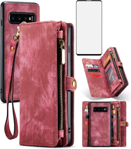 Miniatura 8 de Asuwish Funda de teléfono para Samsung Galaxy S10 con cremallera, funda desmontable con protector de pantalla de vidrio templado y tarjetero Azul