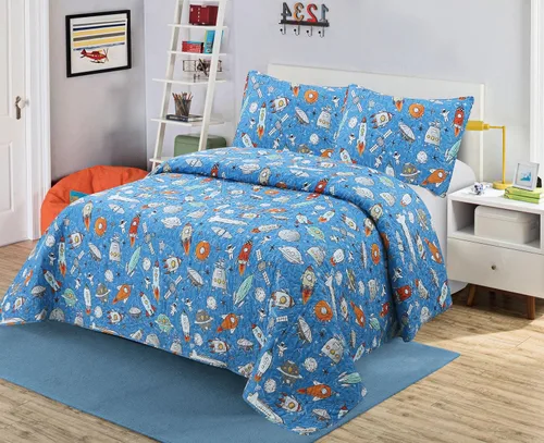 Miniatura 17 de Kids Zone Collection - Juego de colcha acolchada para niños y adolescentes, diseño de baloncesto y fútbol, azul marino y blanco, tamaño individual