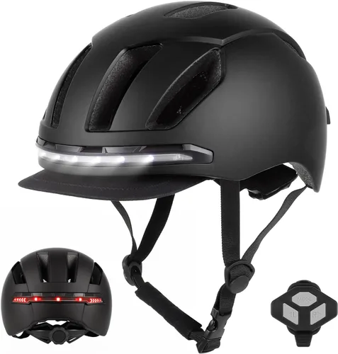 ulip Casco de bicicleta inteligente con luz LED delantera trasera y visera desmontable y forro para adultos, hombres y mujeres, bicicleta,