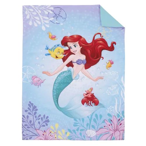 Miniatura 2 de Disney - Juego de ropa de cama infantil de 4 piezas con diseño de La Sirenita Be Fearless Aqua, lavanda y naranja Ariel, edredón, sábana bajera